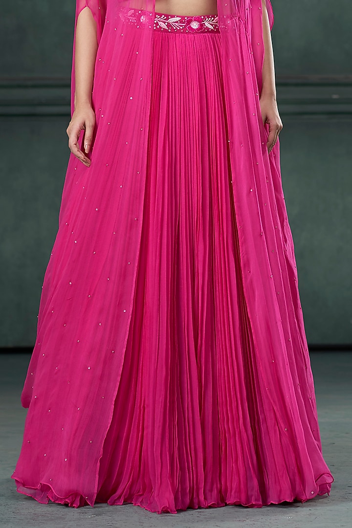 Rani Pink Organza Silk Embroidered Jacket Wedding Lehenga Set by Hirika & Dhruti Label at Pernia's Pop Up Shop