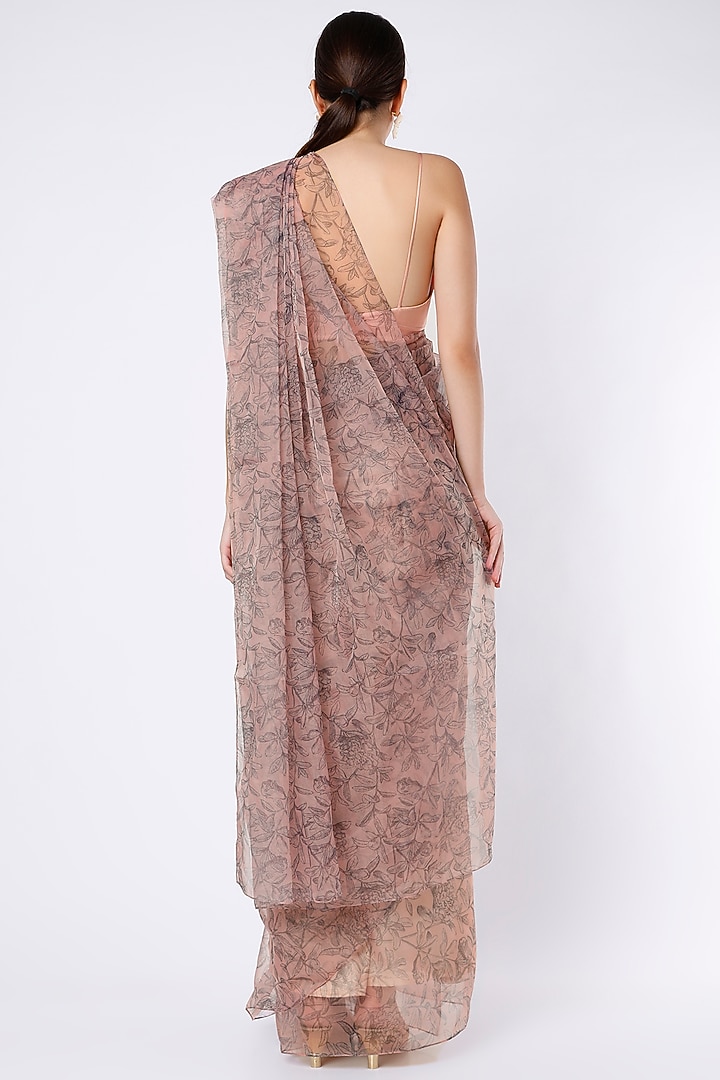 Mauve Organza Floral Printed Festive Saree Set by House of Hiya at Pernia's Pop Up Shop