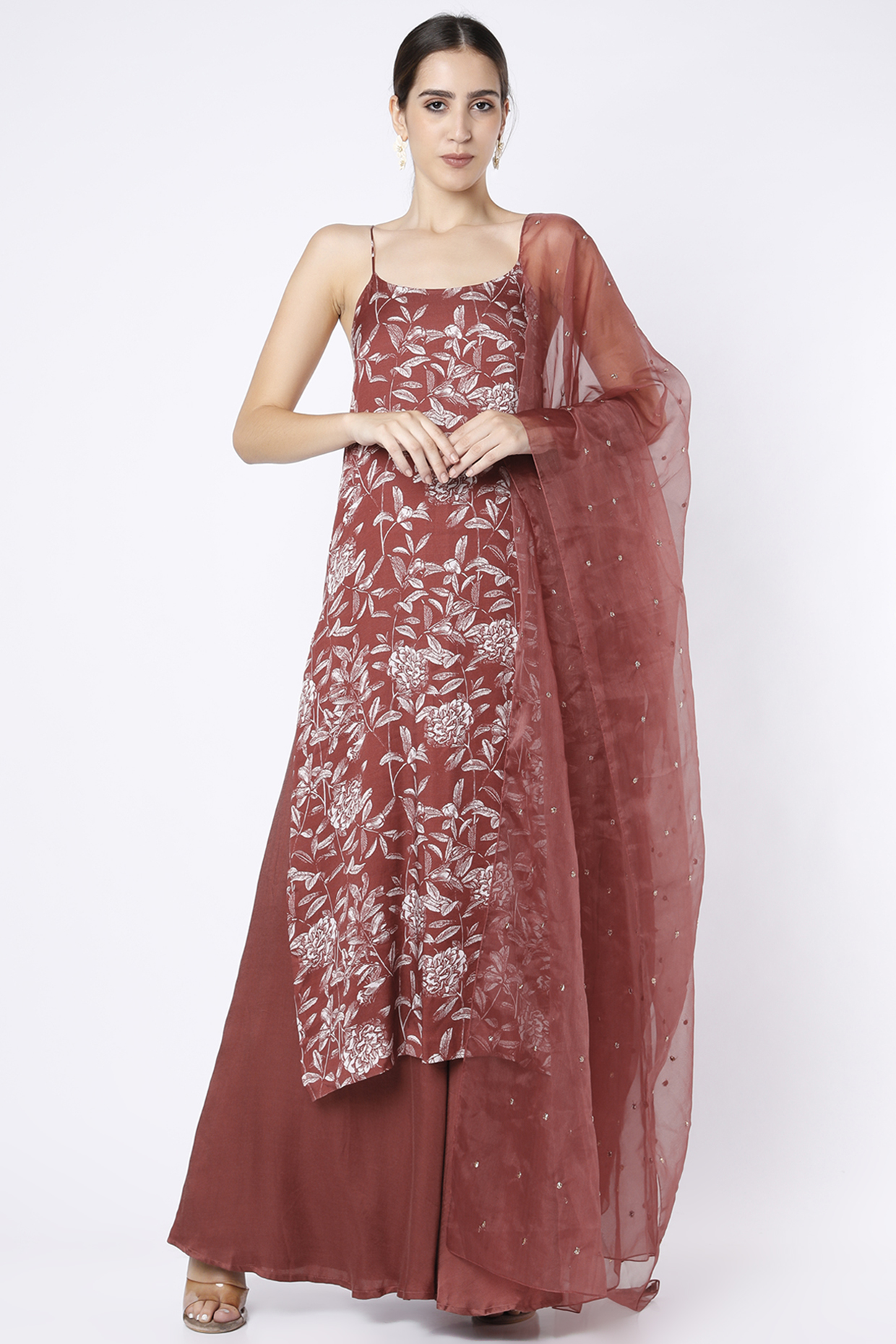 Pastel Maroon Modal Satin Party Wear Sharara Set by House of Hiya at Pernia's Pop Up Shop