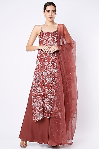 Pastel Maroon Modal Satin Sharara Set by House of Hiya