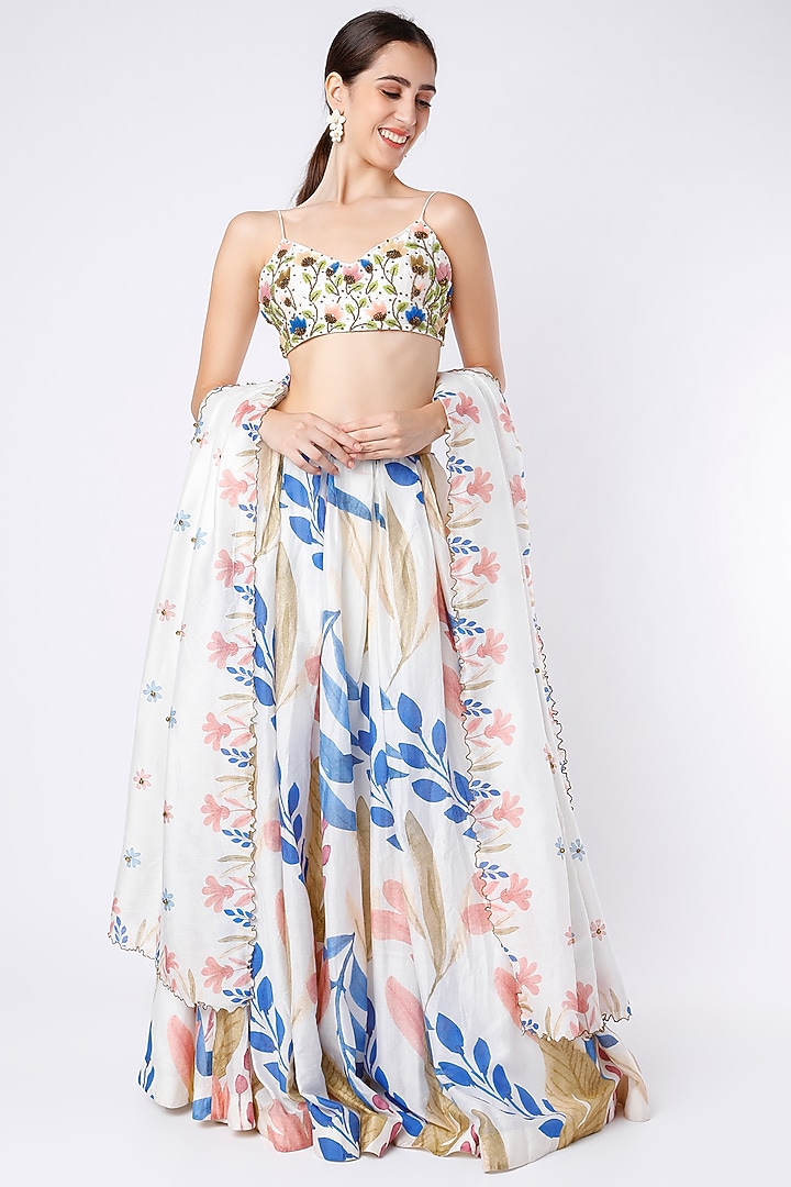 White Printed & Embroidered Wedding Lehenga Set by House of Hiya at Pernia's Pop Up Shop