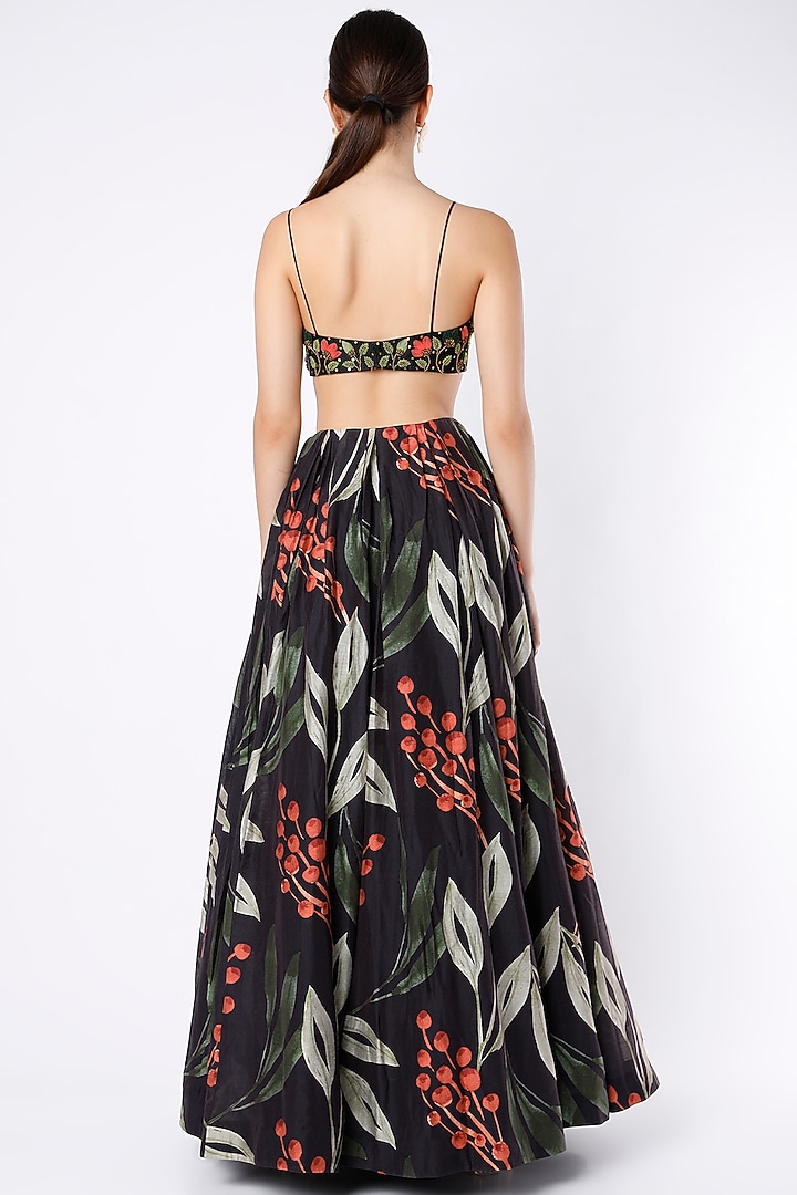 Black Floral Embroidered Wedding Lehenga Set by House of Hiya at Pernia's Pop Up Shop