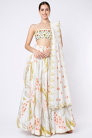 White Embroidered Lehenga Set by House of Hiya
