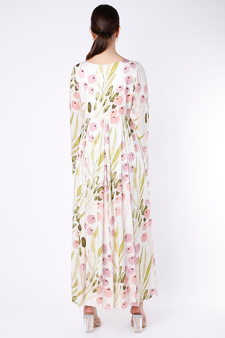 White Printed Kalidar Party Wear Anarkali Set by House of Hiya at Pernia's Pop Up Shop
