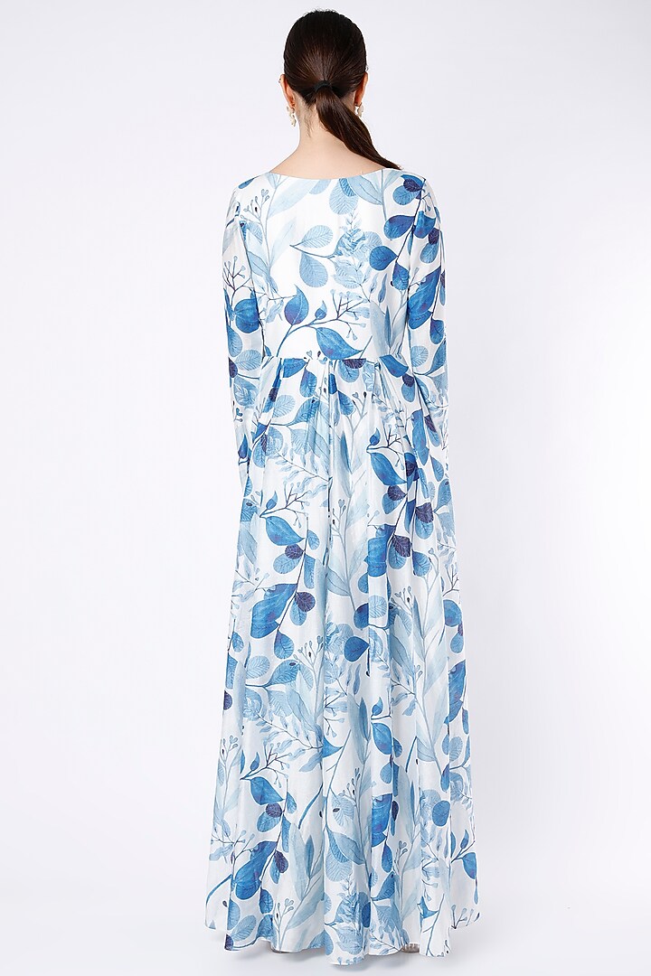 White & Blue Printed Kalidar Set by House of Hiya at Pernia's Pop Up Shop