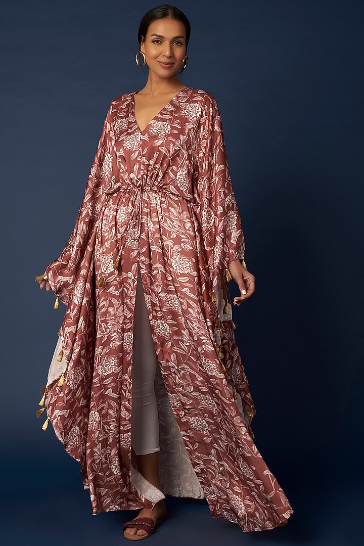 Maroon Printed Kaftan by House of Hiya at Pernia's Pop Up Shop