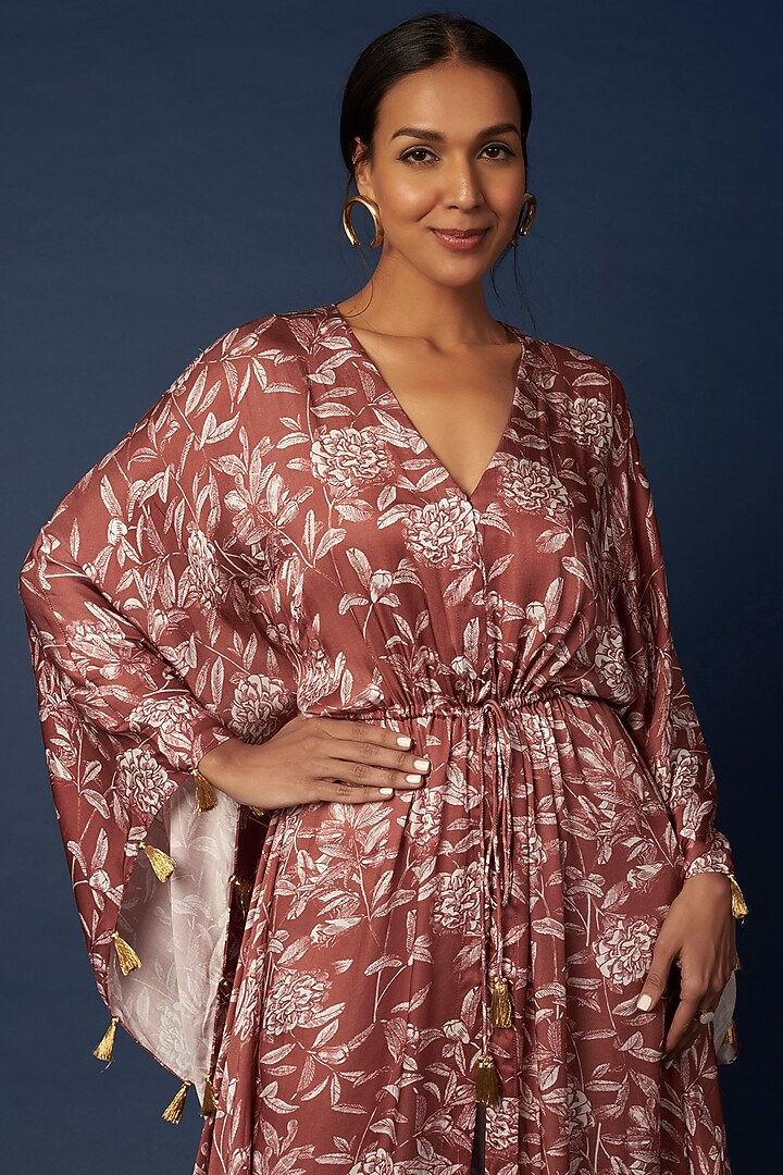 Maroon Printed Kaftan by House of Hiya at Pernia's Pop Up Shop