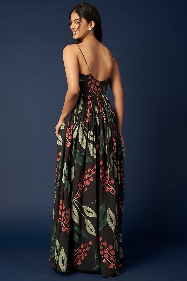 Black Printed Party Wear Anarkali Set by House of Hiya at Pernia's Pop Up Shop