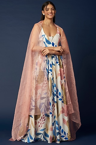 White Printed Anarkali Set by House of Hiya