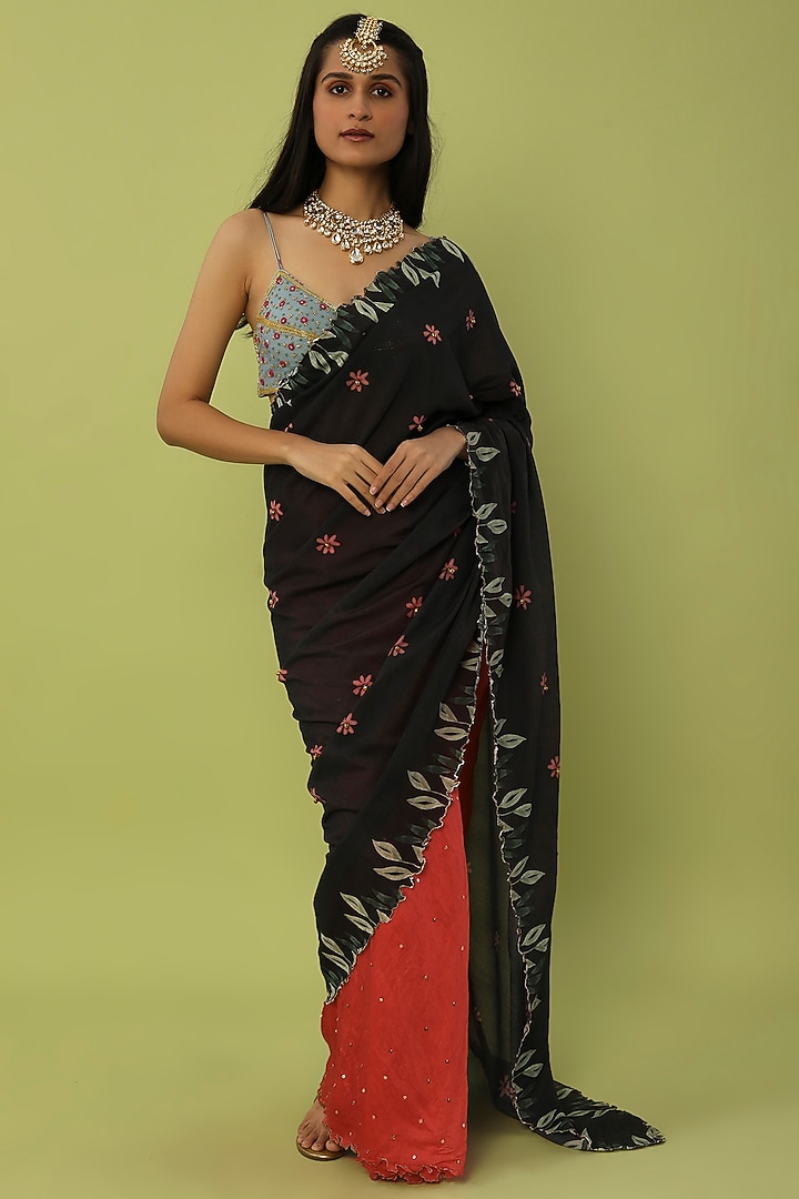 Red & Black Embroidered Party Wear Saree Set by House of Hiya at Pernia's Pop Up Shop
