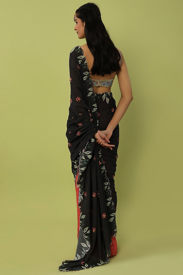 Red & Black Embroidered Party Wear Saree Set by House of Hiya at Pernia's Pop Up Shop