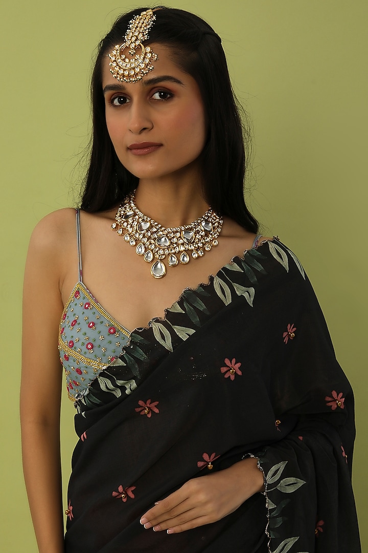 Red & Black Embroidered Party Wear Saree Set by House of Hiya at Pernia's Pop Up Shop