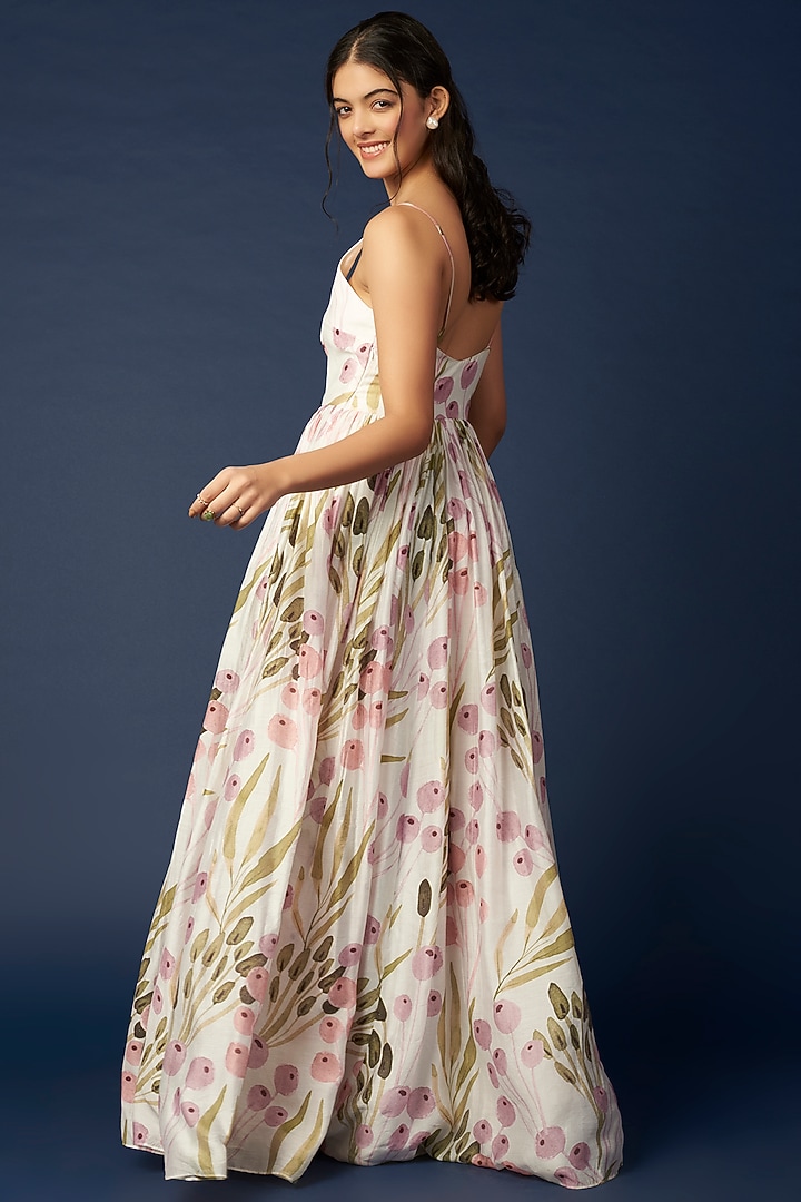 White Floral Printed Party Wear Anarkali Set by House of Hiya at Pernia's Pop Up Shop
