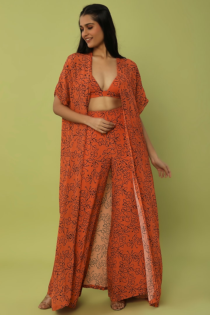 Orange Crepe Printed Cape Set by House of Hiya at Pernia's Pop Up Shop