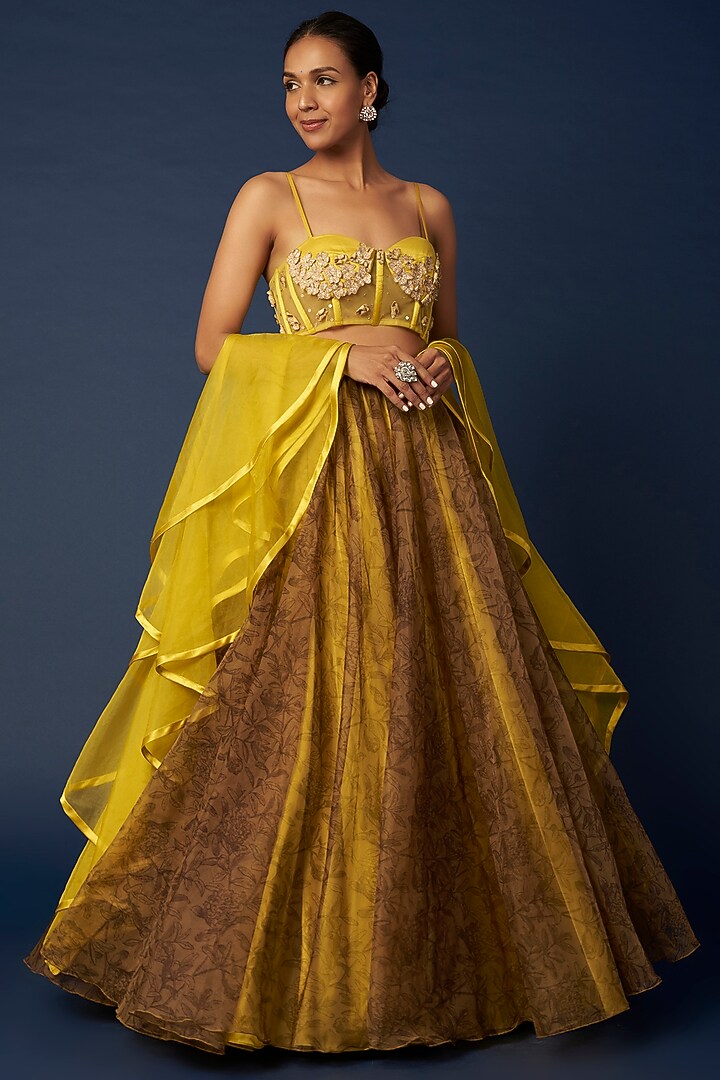 Yellow Printed Wedding Lehenga Set by House of Hiya at Pernia's Pop Up Shop