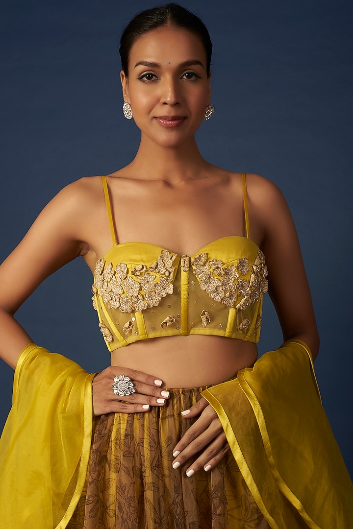 Yellow Printed Wedding Lehenga Set by House of Hiya at Pernia's Pop Up Shop