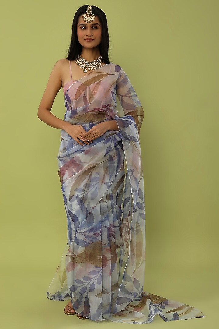 White Printed Party Wear Saree Set by House of Hiya at Pernia's Pop Up Shop