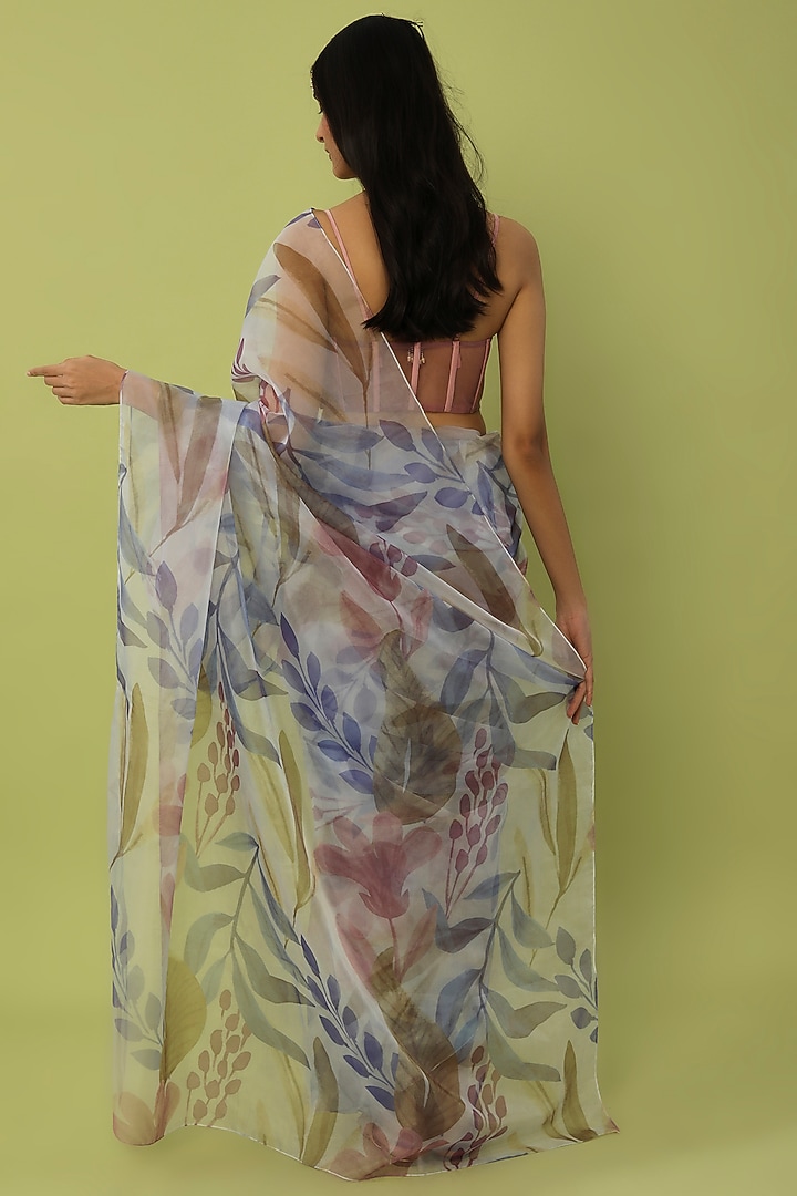 White Printed Party Wear Saree Set by House of Hiya at Pernia's Pop Up Shop