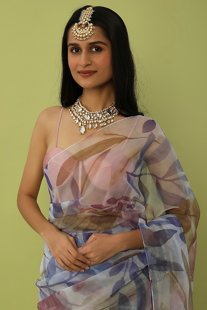 White Printed Party Wear Saree Set by House of Hiya at Pernia's Pop Up Shop