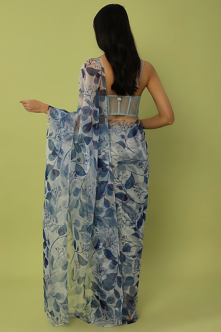 White Organza Printed Party Wear Saree Set by House of Hiya at Pernia's Pop Up Shop