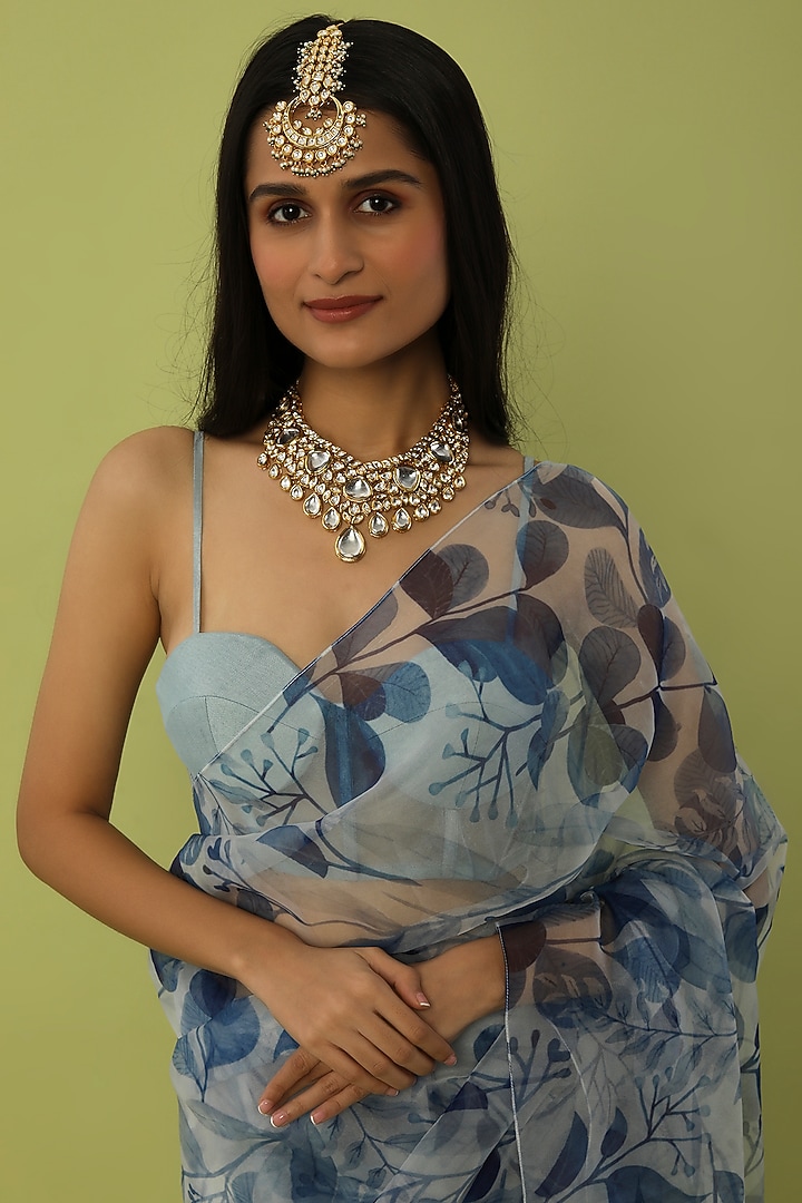 White Organza Printed Party Wear Saree Set by House of Hiya at Pernia's Pop Up Shop