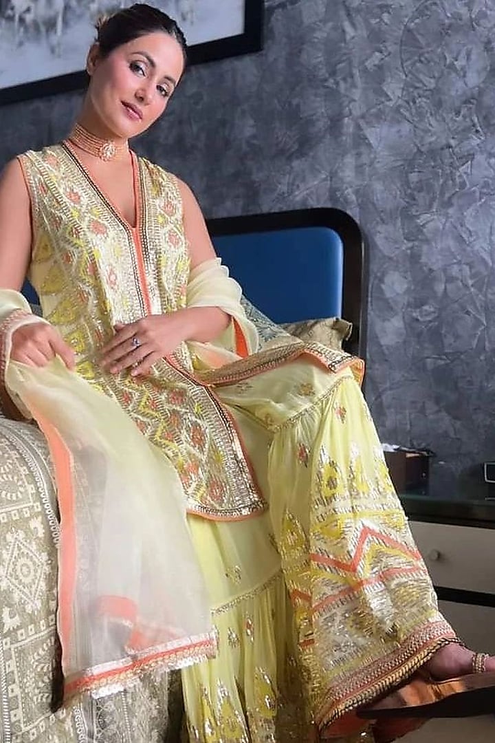 Light Yellow Georgette Tunic Set by GOPI VAID