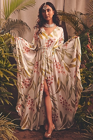White Printed Kaftan by House of Hiya