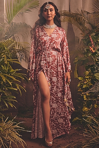 Maroon Printed Kaftan by House of Hiya