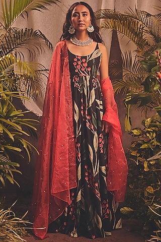 Black Printed Anarkali Set by House of Hiya