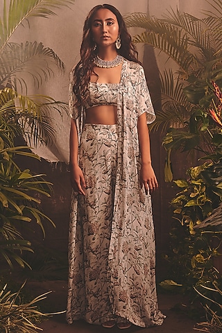 White Printed Cape Set by House of Hiya