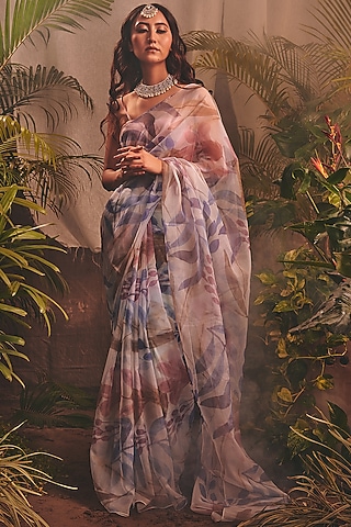 White Printed Saree Set by House of Hiya