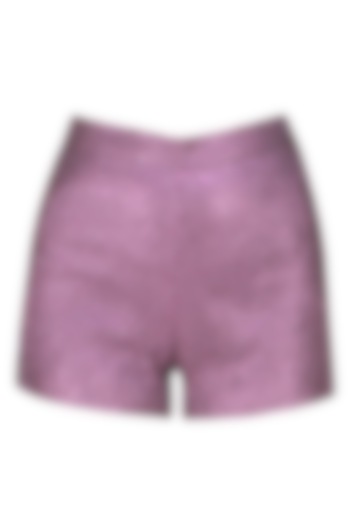 Purple french jacquard shorts by Hema Kaul