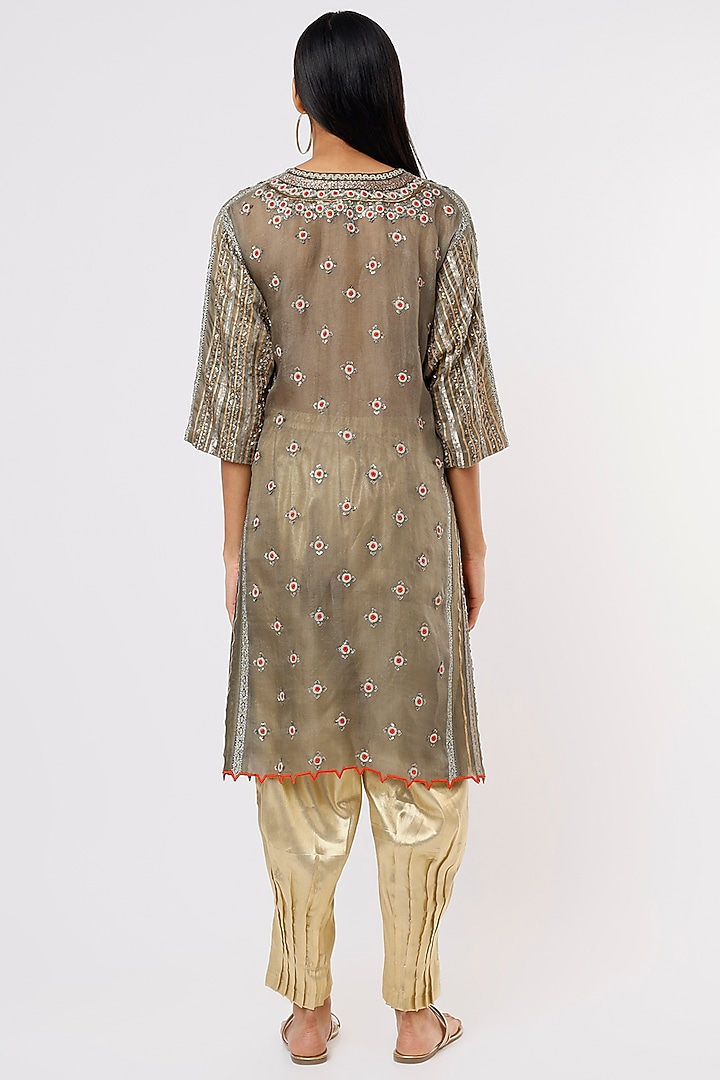 Brown Silk Organza Embroidered Kurta Set by HEIRLOOM by Rara Avis at Pernia's Pop Up Shop