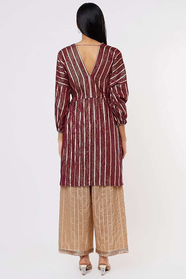 Brown Cotton Lurex Hand Embroidered Kaftan Set by HEIRLOOM by Rara Avis at Pernia's Pop Up Shop