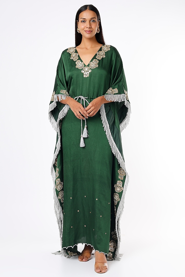 Emerald Green Embroidered Kaftan by HEIRLOOM by Rara Avis