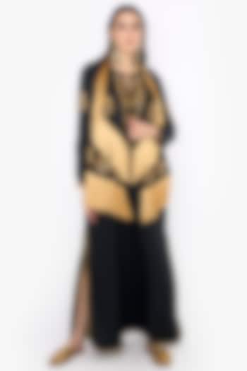 Black & Gold Cotton Satin Dabka & Aari Hand Embroidered Gilet by HEIRLOOM by Rara Avis at Pernia's Pop Up Shop