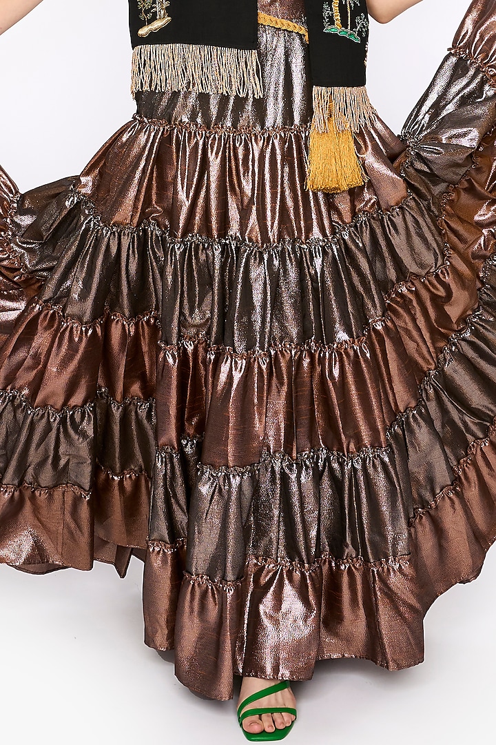 Metallic Grey Blended Silk Gathered Maxi Skirt by HEIRLOOM by Rara Avis