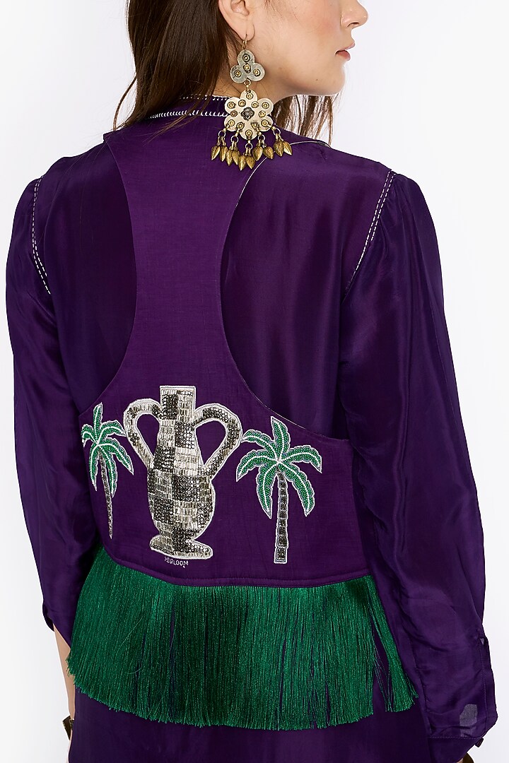 Violet Linen Satin Motif Hand Embroidered Jacket by HEIRLOOM by Rara Avis at Pernia's Pop Up Shop