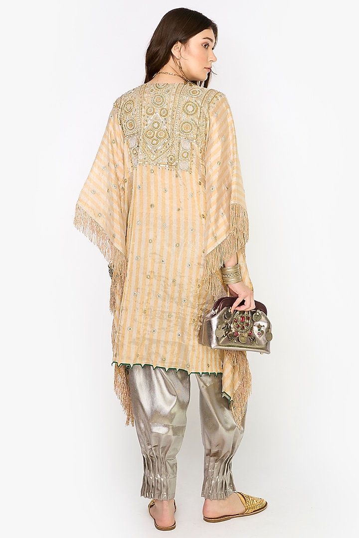 Light Gold Silk Organza Hand Embroidered Kaftan Set by HEIRLOOM by Rara Avis at Pernia's Pop Up Shop