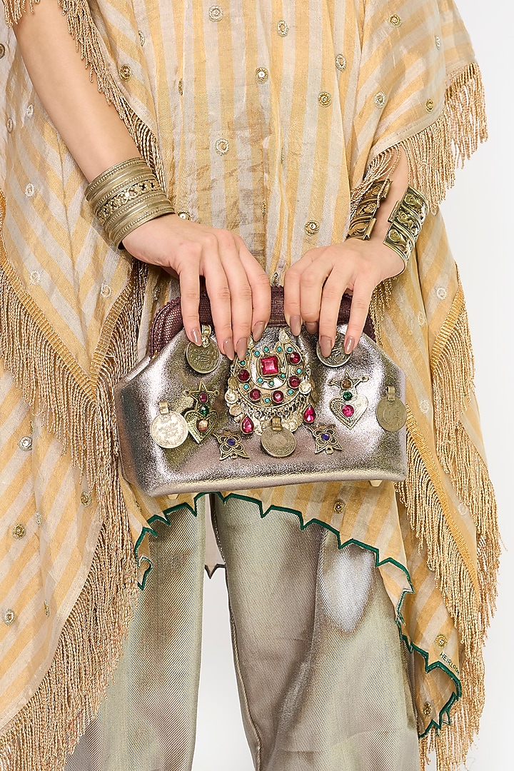 Light Gold Silk Organza Hand Embroidered Kaftan Set by HEIRLOOM by Rara Avis at Pernia's Pop Up Shop