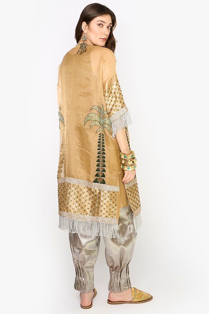 Golden Silk Organza Hand Embroidered Tunic Set by HEIRLOOM by Rara Avis at Pernia's Pop Up Shop
