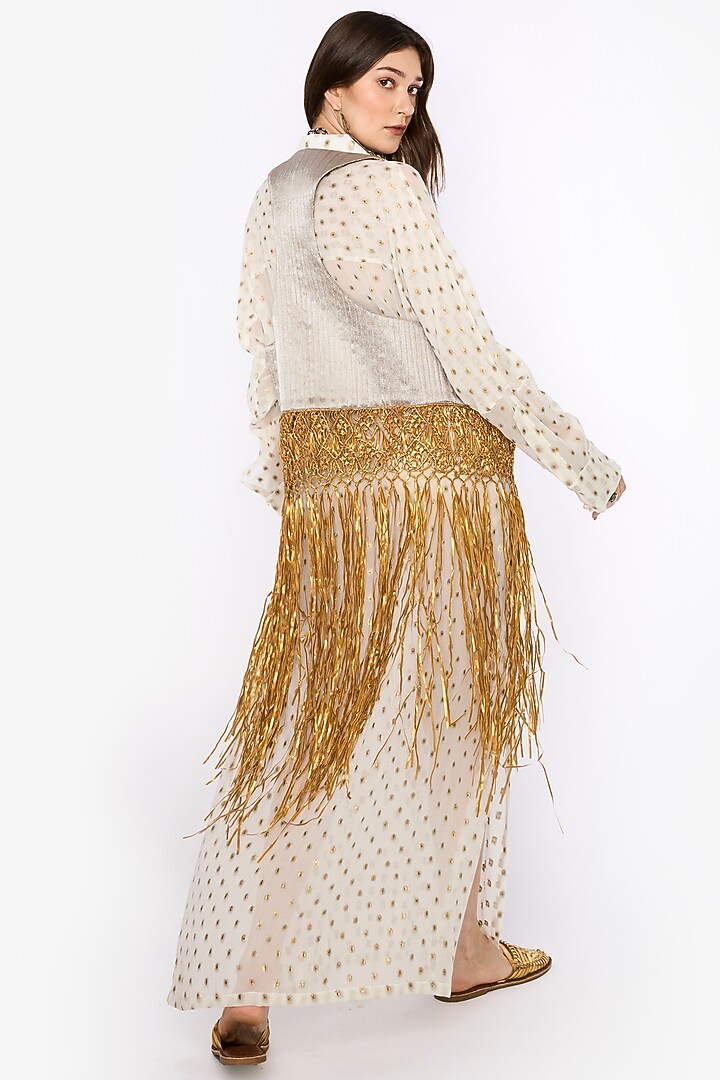 Ivory & Gold Viscose Lurex Hand Embroidered Maxi Party Wear Dress With Jacket by HEIRLOOM by Rara Avis at Pernia's Pop Up Shop