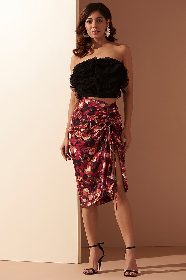 Multi-Colored French Crepe Printed Skirt Set by The Hem'd