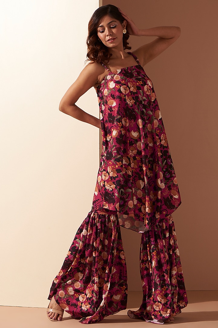 Multi-Colored French Crepe Printed Sharara Set by The Hem'd