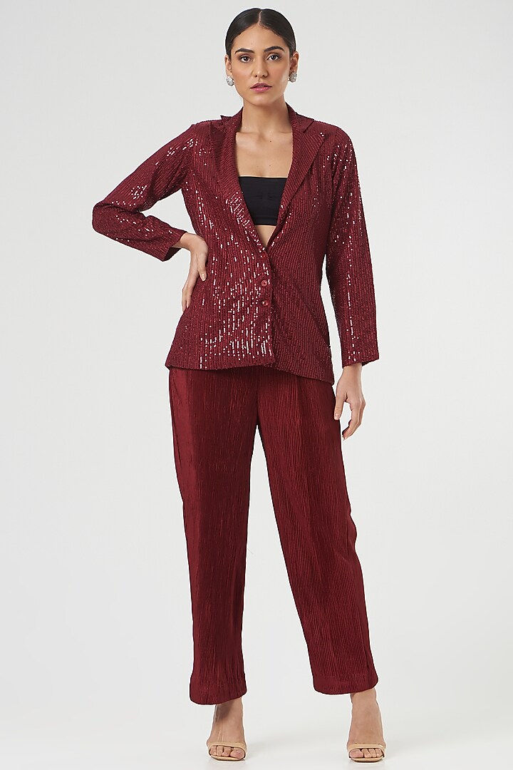 Maroon Polyester Pants by The Hem'd