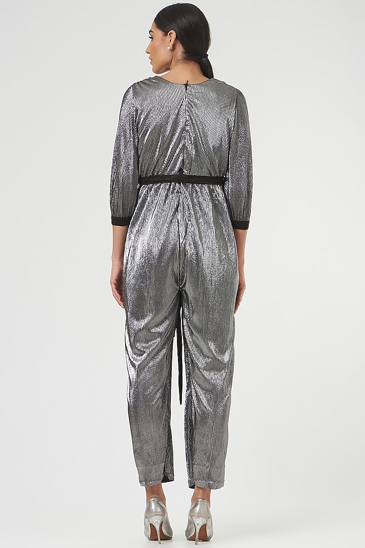 Metallic Silver Polyester Jumsuit by The Hem'd at Pernia's Pop Up Shop