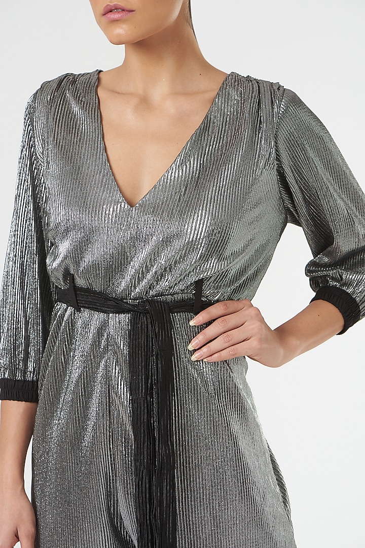 Metallic Silver Polyester Jumsuit by The Hem'd at Pernia's Pop Up Shop