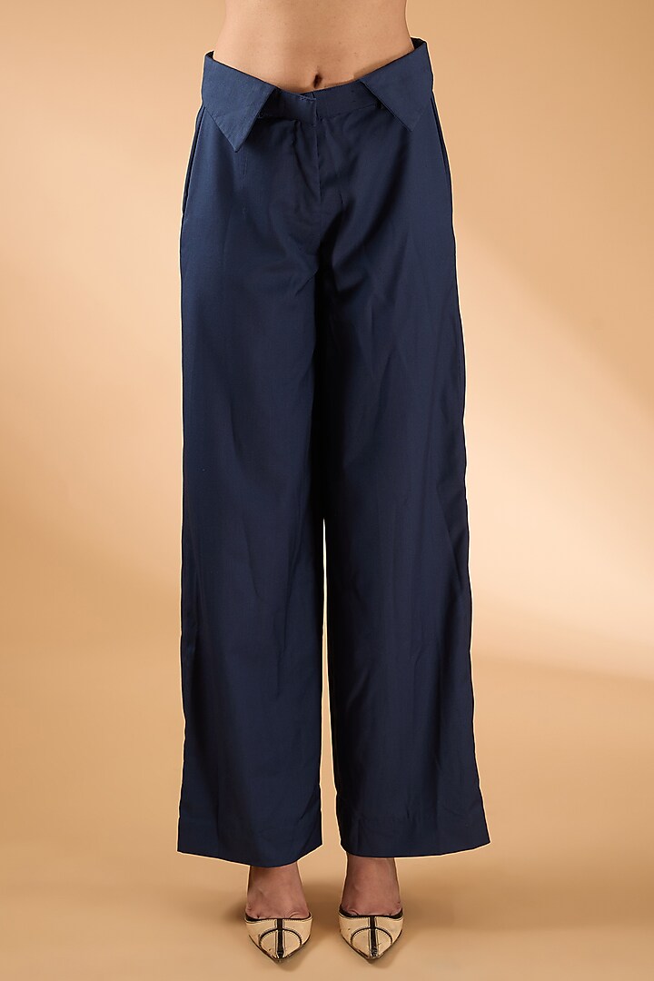 Brown & Blue Satin & Banana Crepe Co-Ord Set by The Hem'd at Pernia's Pop Up Shop