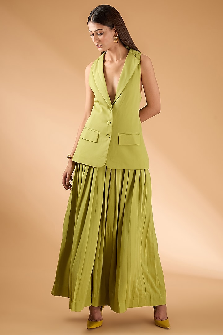 Green Banana Crepe Jacket Set by The Hem'd at Pernia's Pop Up Shop