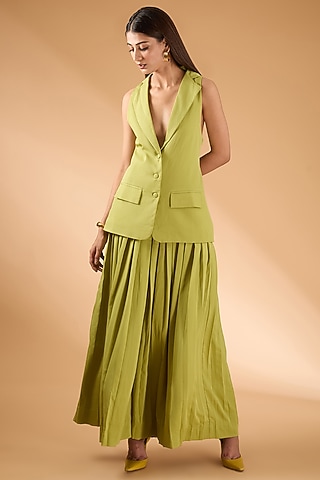 Green Banana Crepe Jacket Set by The Hem'd